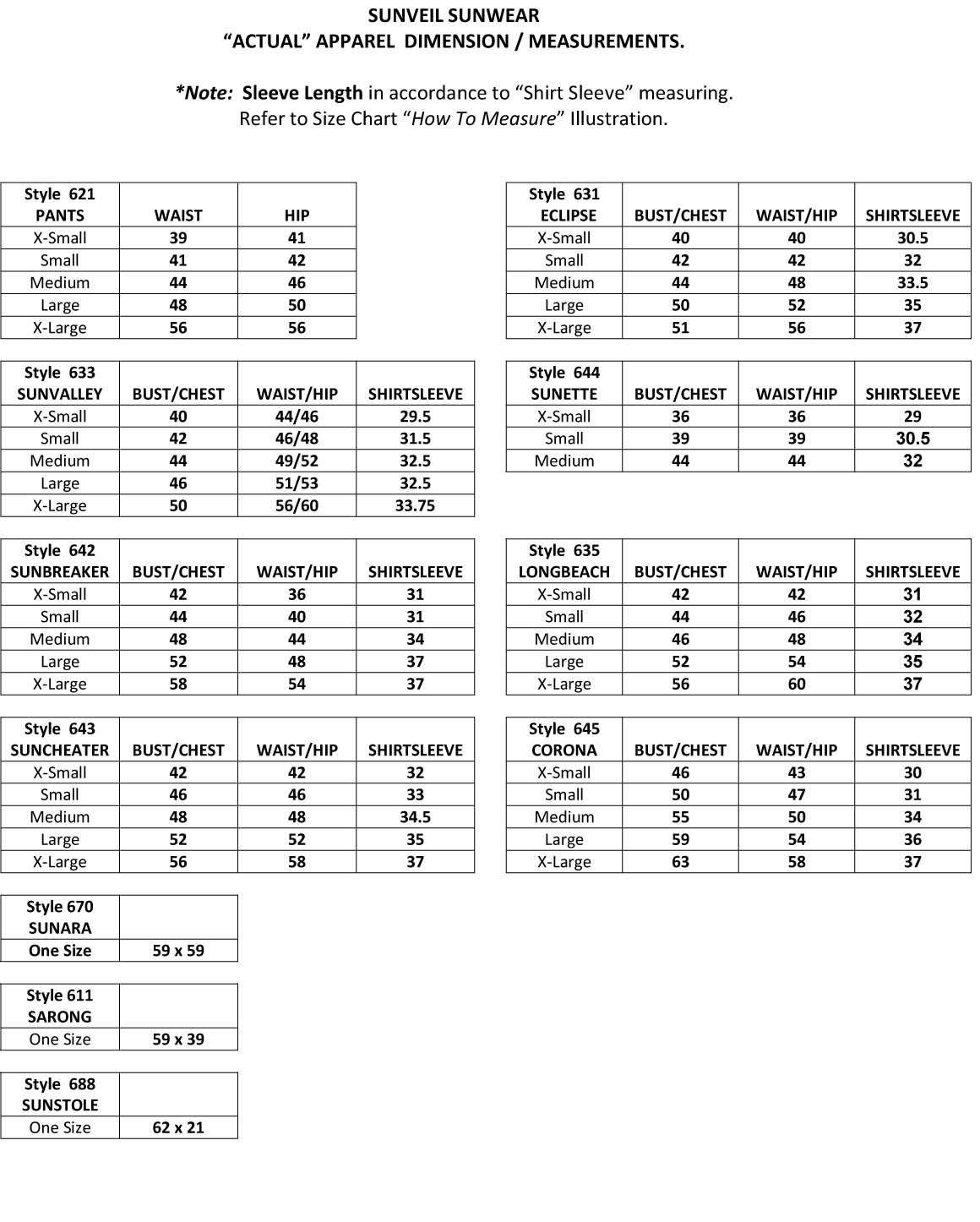 Size Chart Reference